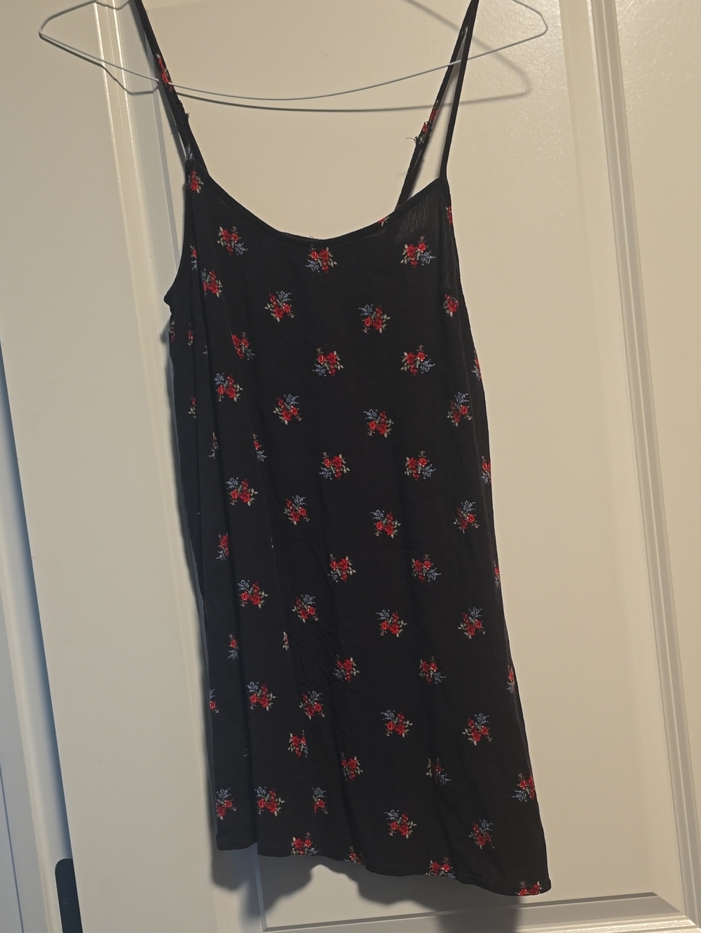 Forever 21 Black Floral Slip Dress with Red Accents